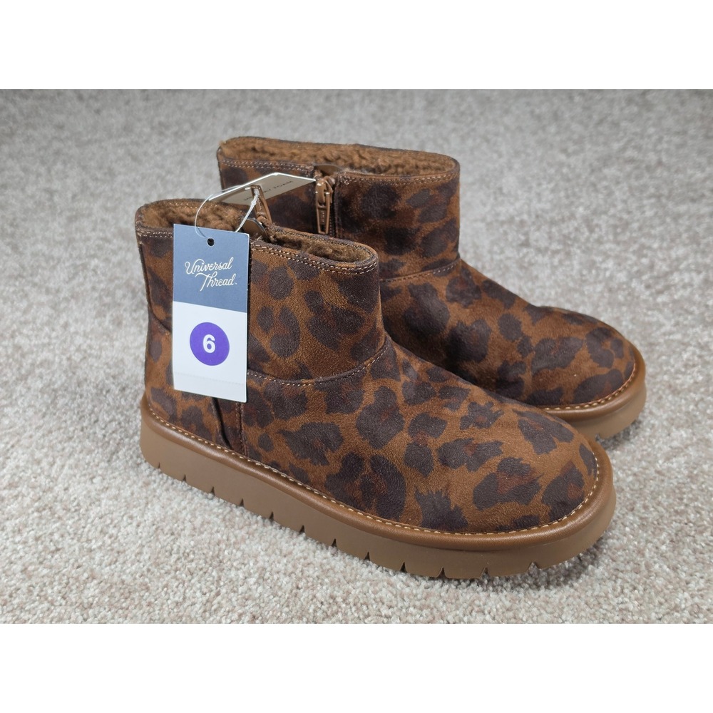 Universal Thread Womens Leopard Print Memory Foam Ankle Boots Dark Brown 6